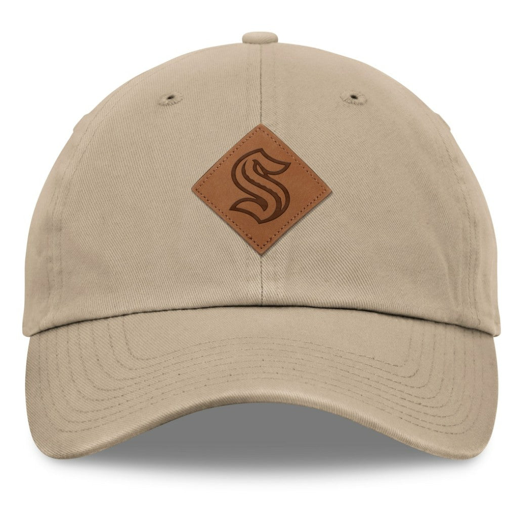 Seattle Kraken Fanatics Elements Unstructured Patch Leather Strapback Hat - Khaki - NHL 200496230