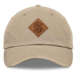 Seattle Kraken Fanatics Elements Unstructured Patch Leather Strapback Hat - Khaki - NHL 200496230
