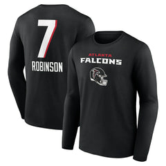 Bijan Robinson Atlanta Falcons Team Wordmark Name & Number Long Sleeve T-Shirt Black