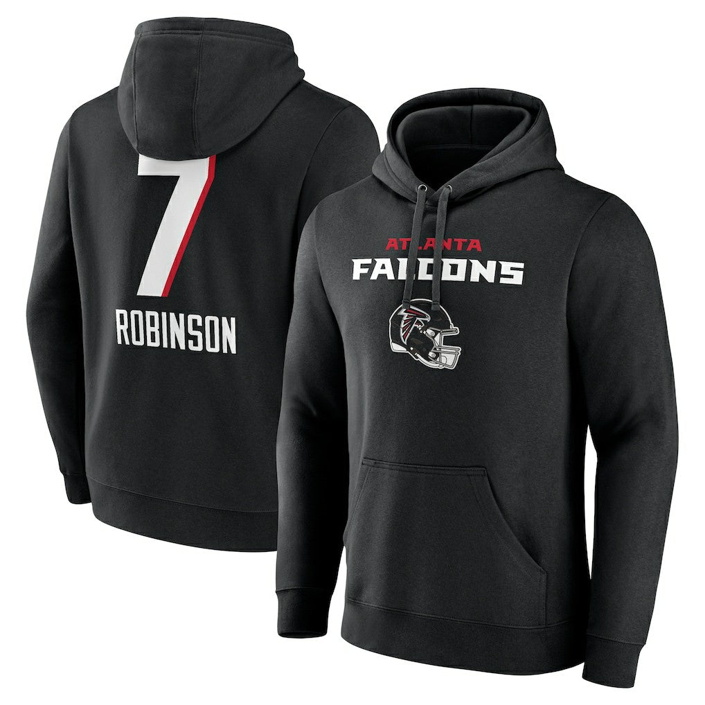 Bijan Robinson Atlanta Falcons Team Wordmark Name & Number Pullover Hoodie Black