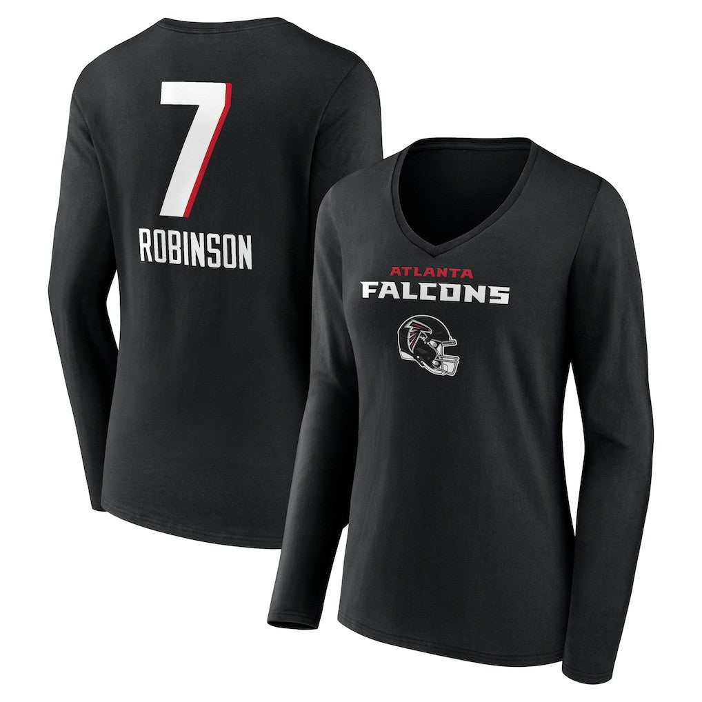 Bijan Robinson Atlanta Falcons Women's Team Wordmark Name & Number Long Sleeve V-Neck T-Shirt Black
