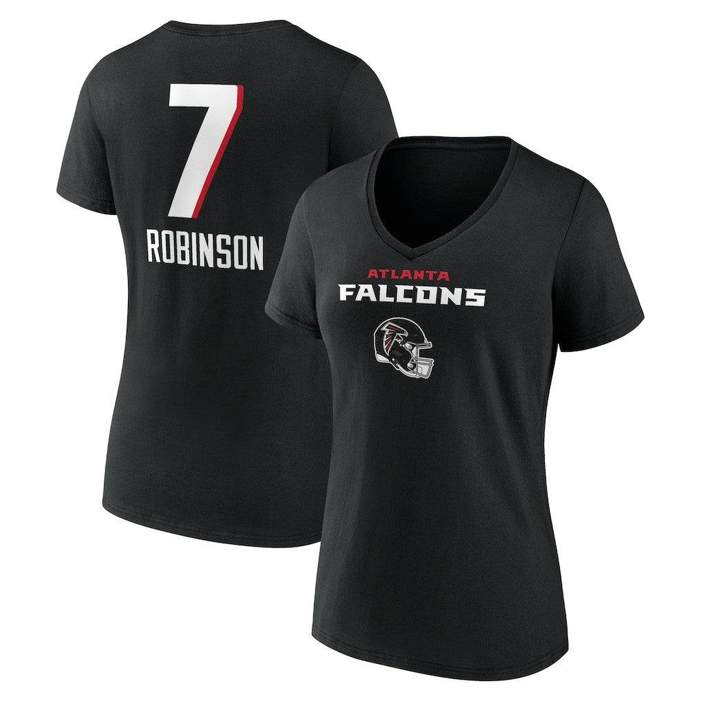 Bijan Robinson Atlanta Falcons Women's Team Wordmark Name & Number V-Neck T-Shirt Black