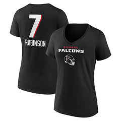 Bijan Robinson Atlanta Falcons Women's Team Wordmark Name & Number V-Neck T-Shirt Black