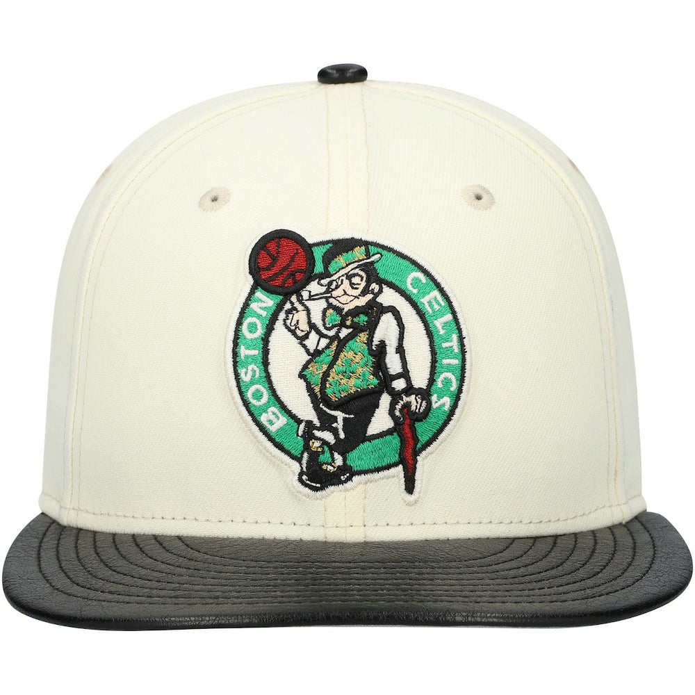 Boston Celtics Faux Leather Visor Two-Tone 59FIFTY Fitted Hat White/Black | New Era Lifestyle