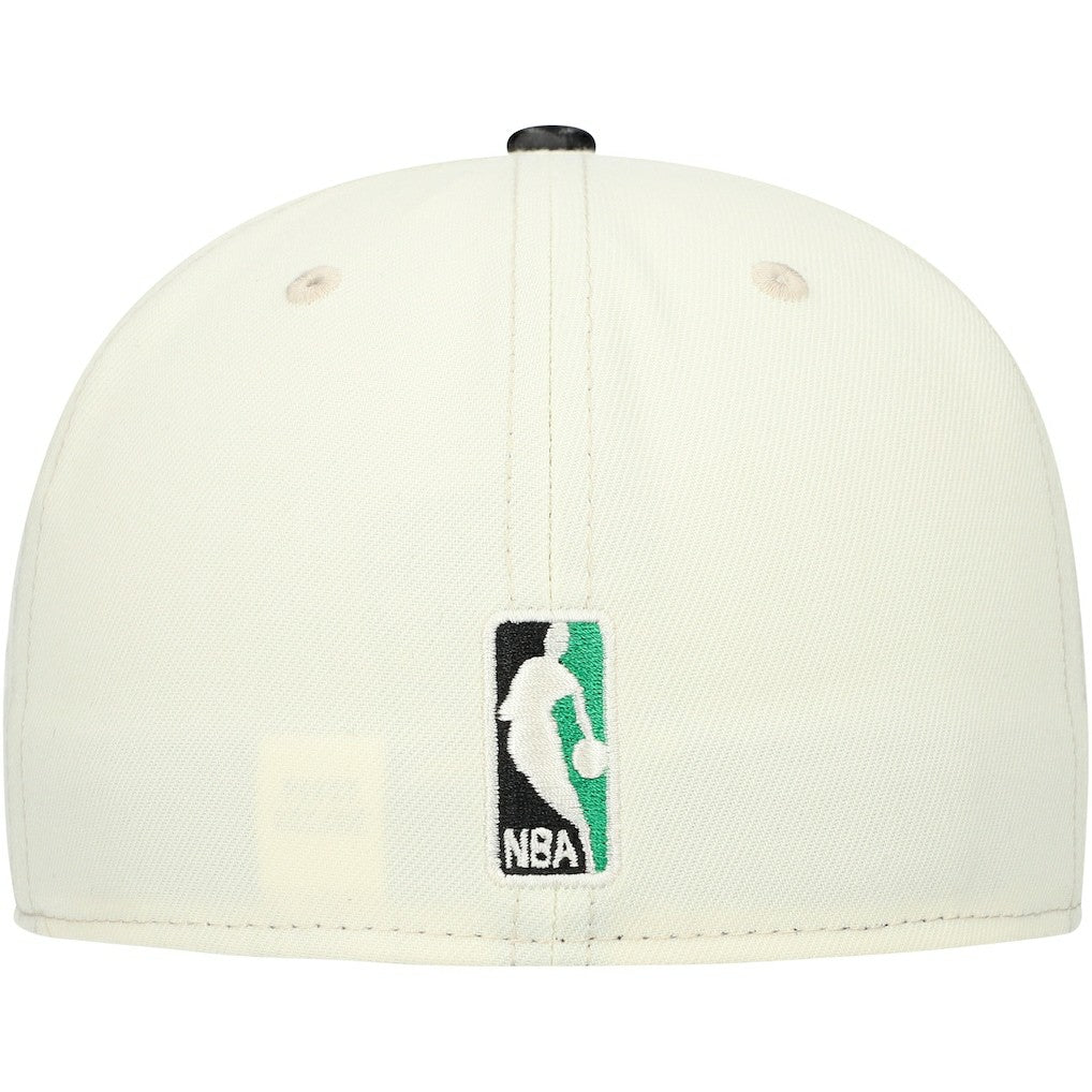 Boston Celtics Faux Leather Visor Two-Tone 59FIFTY Fitted Hat White/Black | New Era Lifestyle