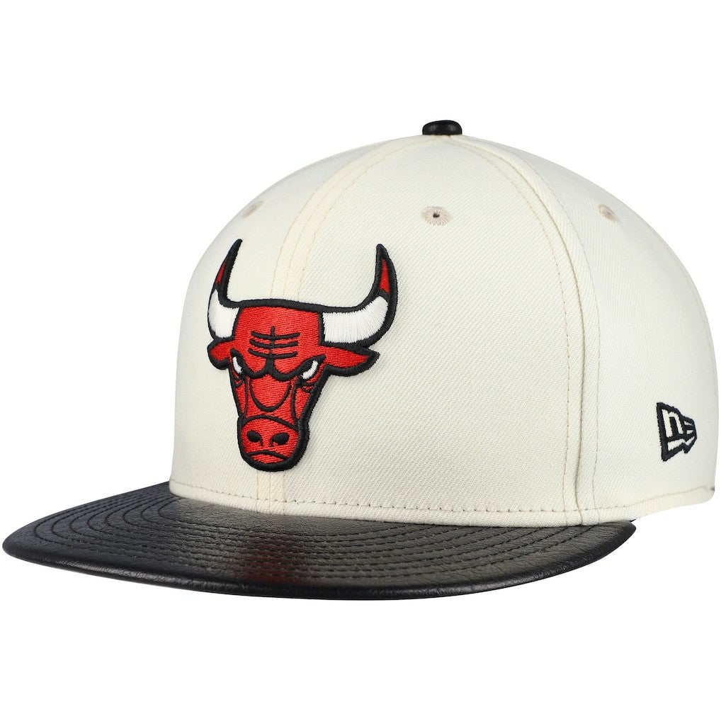 Chicago Bulls Faux Leather Visor Two-Tone 59FIFTY Fitted Hat Cream/Black | New Era discount
