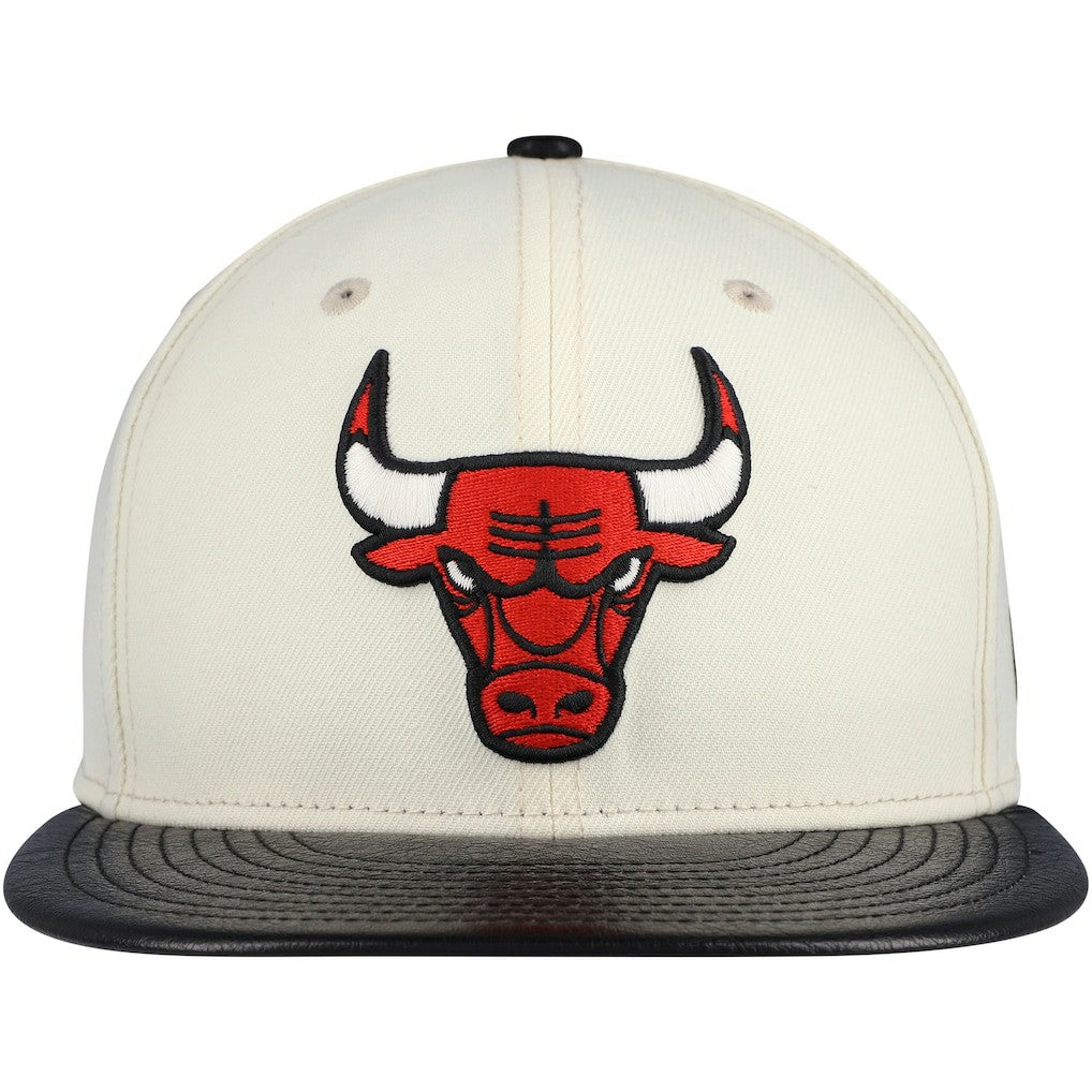 Chicago Bulls Faux Leather Visor Two-Tone 59FIFTY Fitted Hat Cream/Black | New Era discount