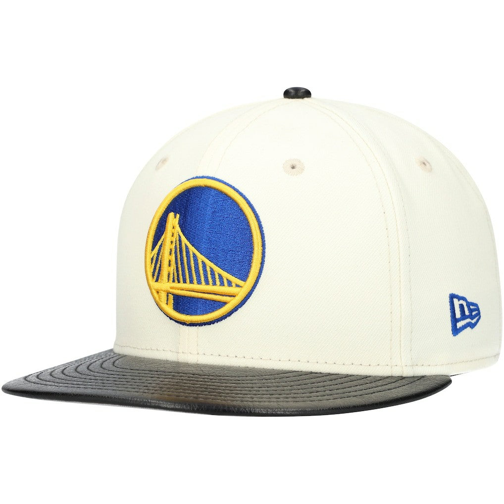 Golden State Warriors Faux Leather Visor Two-Tone 59FIFTY Fitted Hat for sale White/Black | New Era Lifestyle