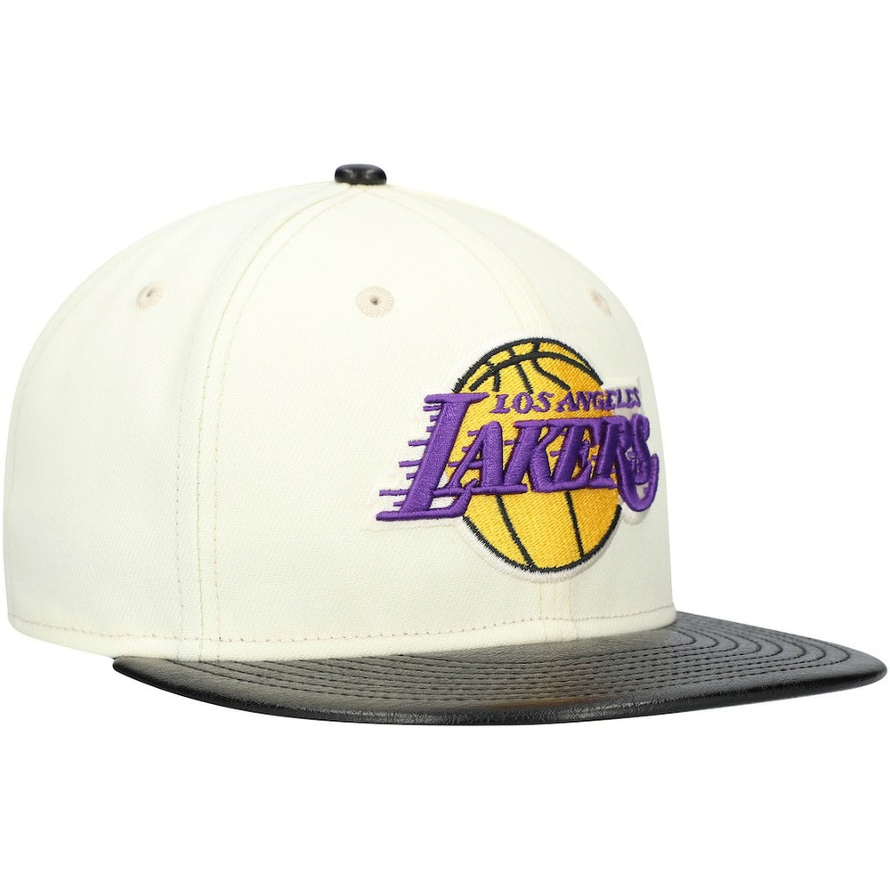 Los Angeles Lakers Faux Leather Visor Two-Tone 59FIFTY Fitted Hat White/Black | New Era Lifestyle