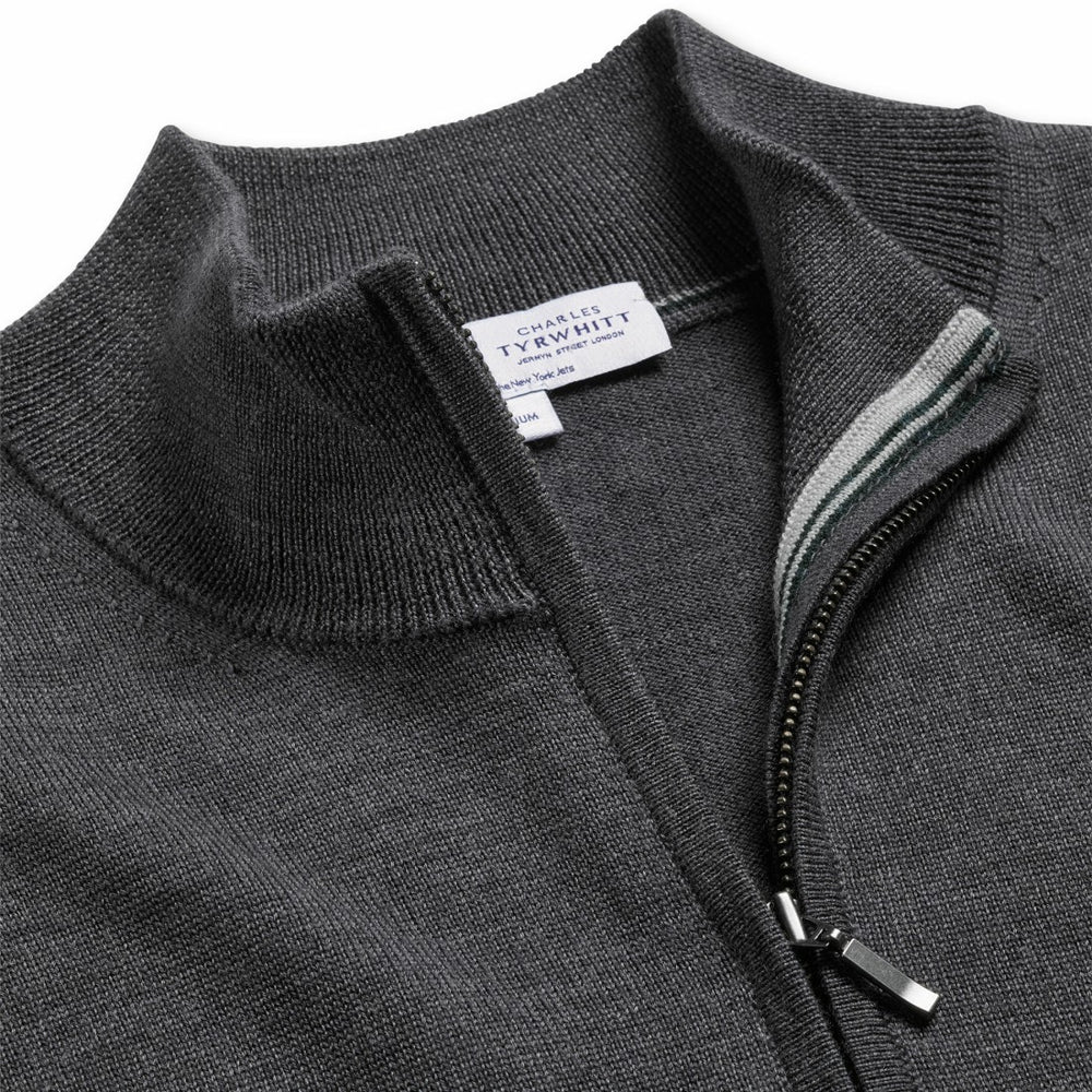 New York Jets Charles Tyrwhitt Merino Quarter-Zip Pullover Sweater Gray