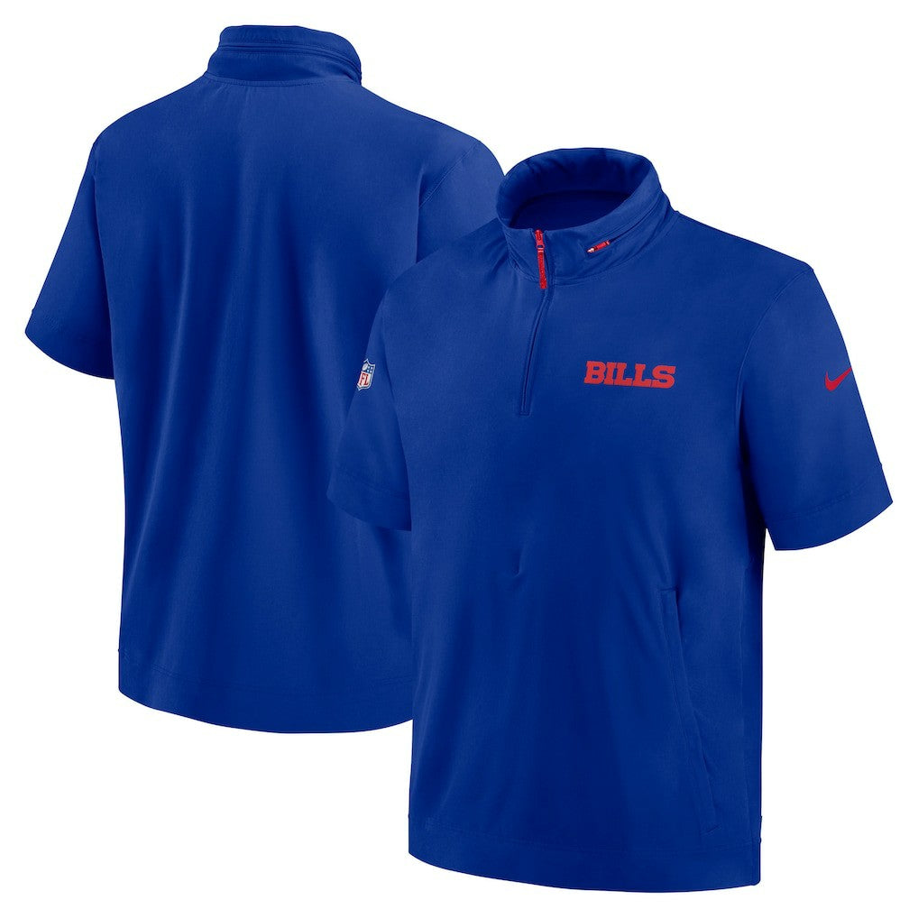 Nike Buffalo Bills 2024 Sideline Coach Short Sleeve Half-Zip Hoodie Jacket Royal