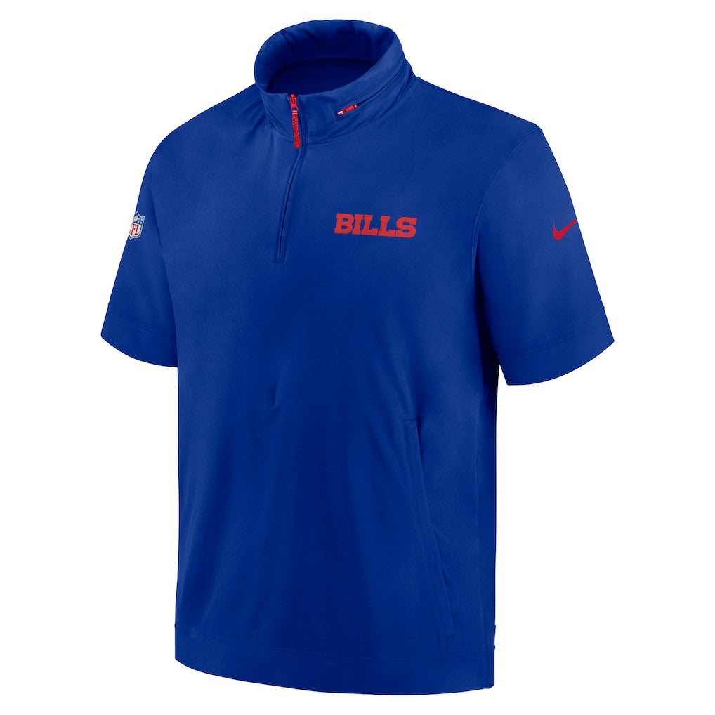 Nike Buffalo Bills 2024 Sideline Coach Short Sleeve Half-Zip Hoodie Jacket Royal