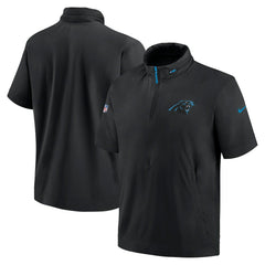Nike Carolina Panthers 2024 Sideline Coach Short Sleeve Half-Zip Hoodie Jacket Black