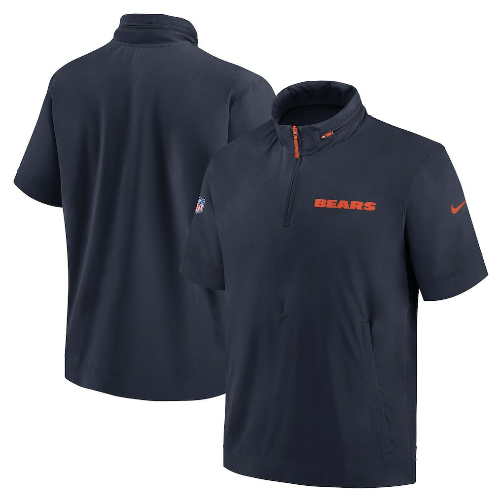 Nike Chicago Bears 2024 Sideline Coach Short Sleeve Half-Zip Hoodie Jacket Navy