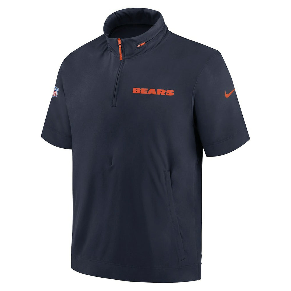 Nike Chicago Bears 2024 Sideline Coach Short Sleeve Half-Zip Hoodie Jacket Navy