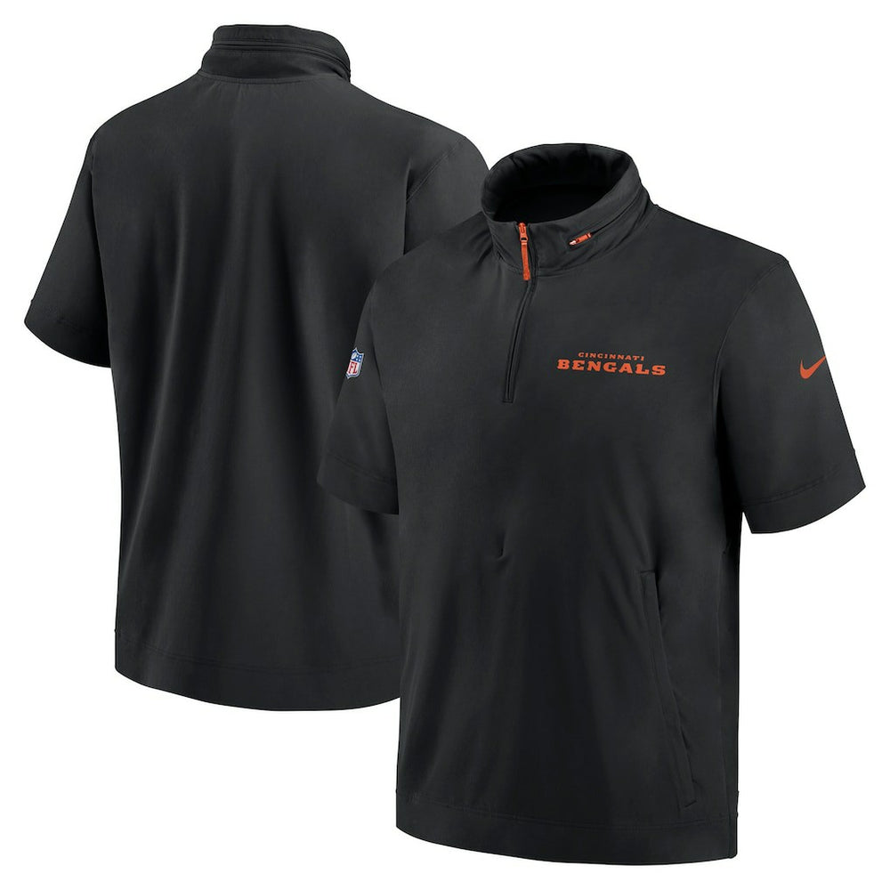 Nike Cincinnati Bengals 2024 Sideline Coach Short Sleeve Half-Zip Hoodie Jacket Black