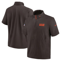 Nike Cleveland Browns 2024 Sideline Coach Short Sleeve Half-Zip Hoodie Jacket Brown