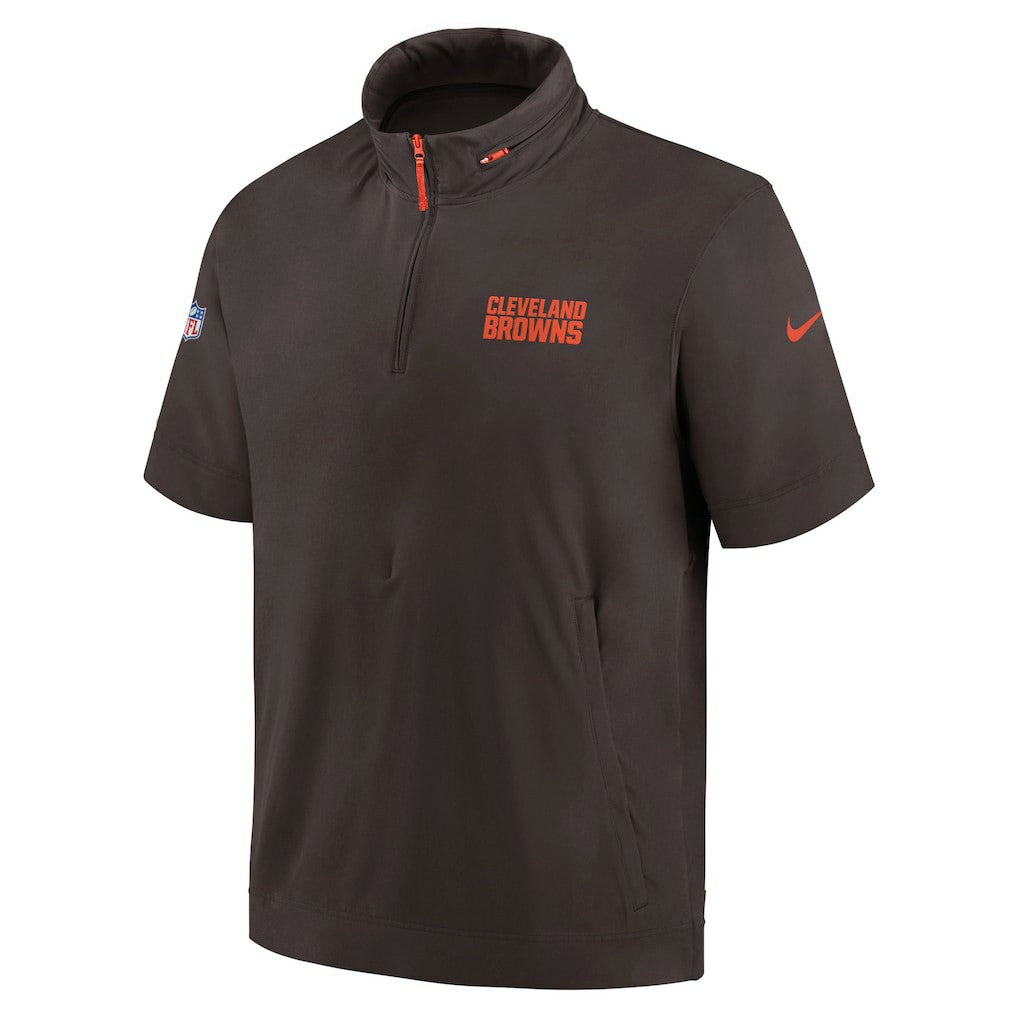 Nike Cleveland Browns 2024 Sideline Coach Short Sleeve Half-Zip Hoodie Jacket Brown