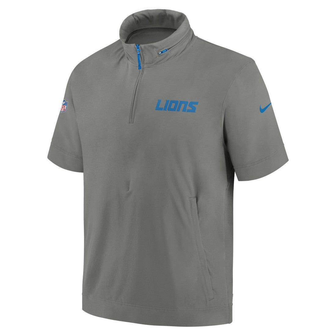 Nike Detroit Lions 2024 Sideline Coach Short Sleeve Half-Zip Hoodie Jacket Gray