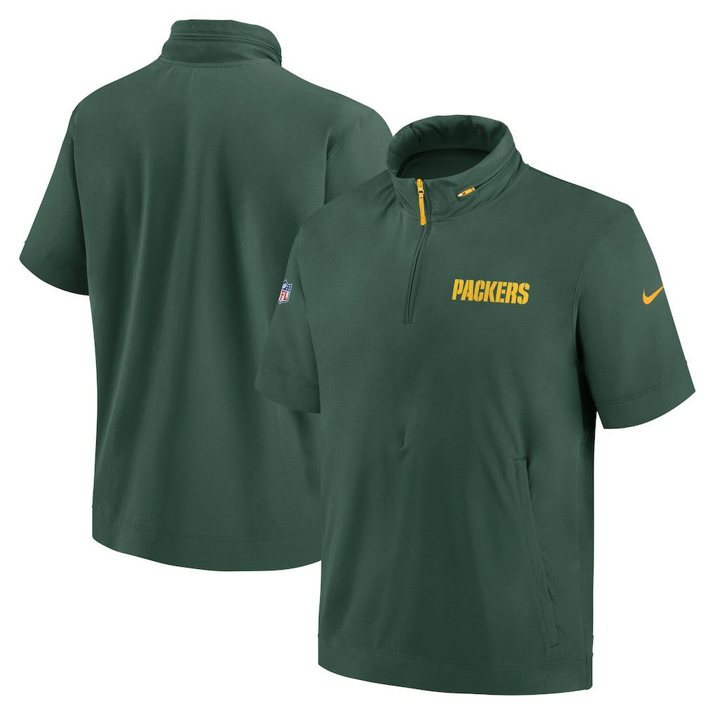 Nike Green Bay Packers 2024 Sideline Coach Short Sleeve Half-Zip Hoodie Jacket Green