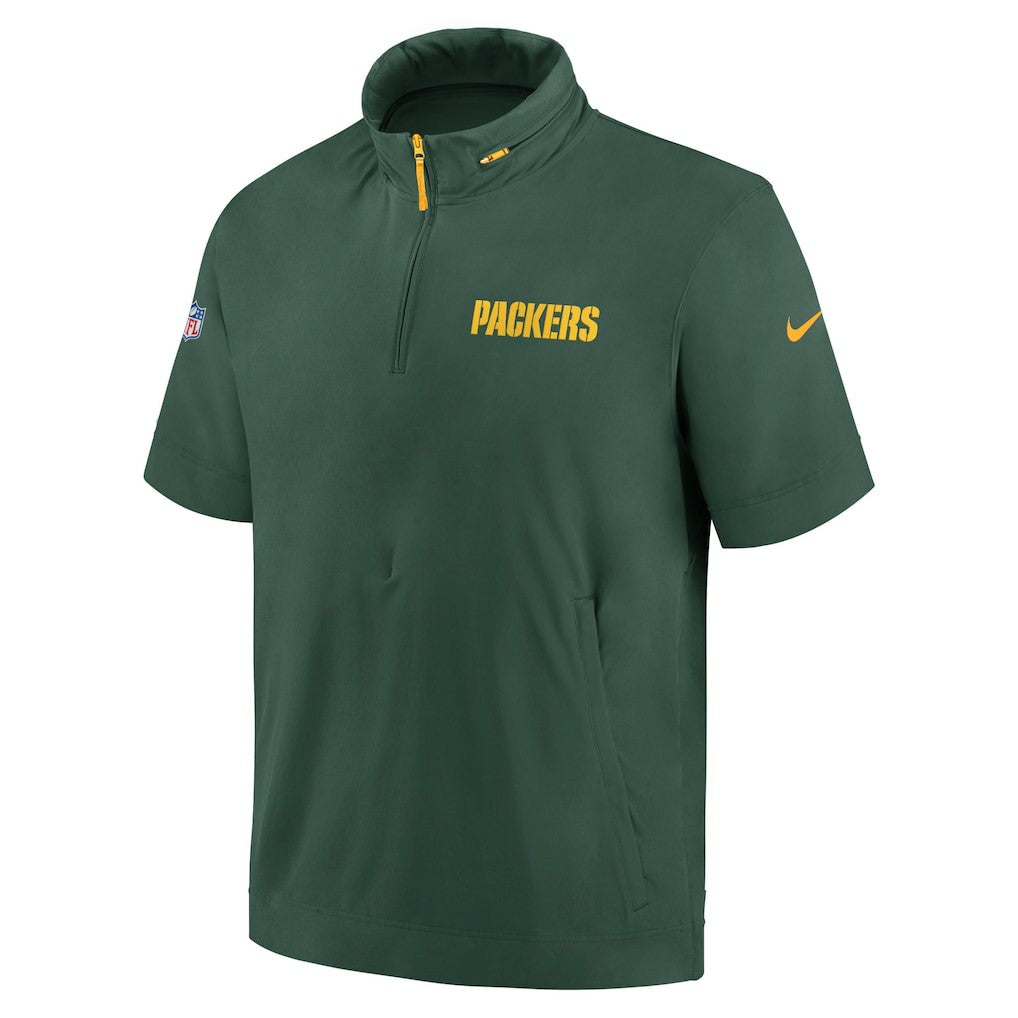 Nike Green Bay Packers 2024 Sideline Coach Short Sleeve Half-Zip Hoodie Jacket Green