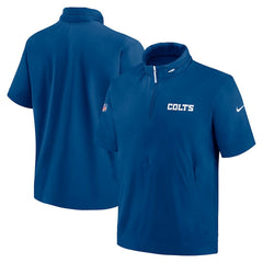 Nike Indianapolis Colts 2024 Sideline Coach Short Sleeve Half-Zip Hoodie Jacket Royal