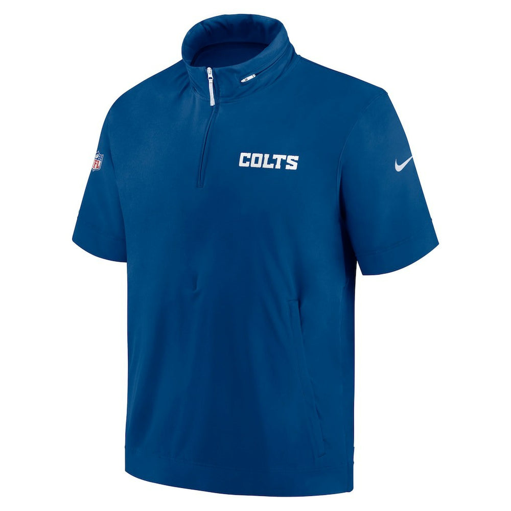 Nike Indianapolis Colts 2024 Sideline Coach Short Sleeve Half-Zip Hoodie Jacket Royal