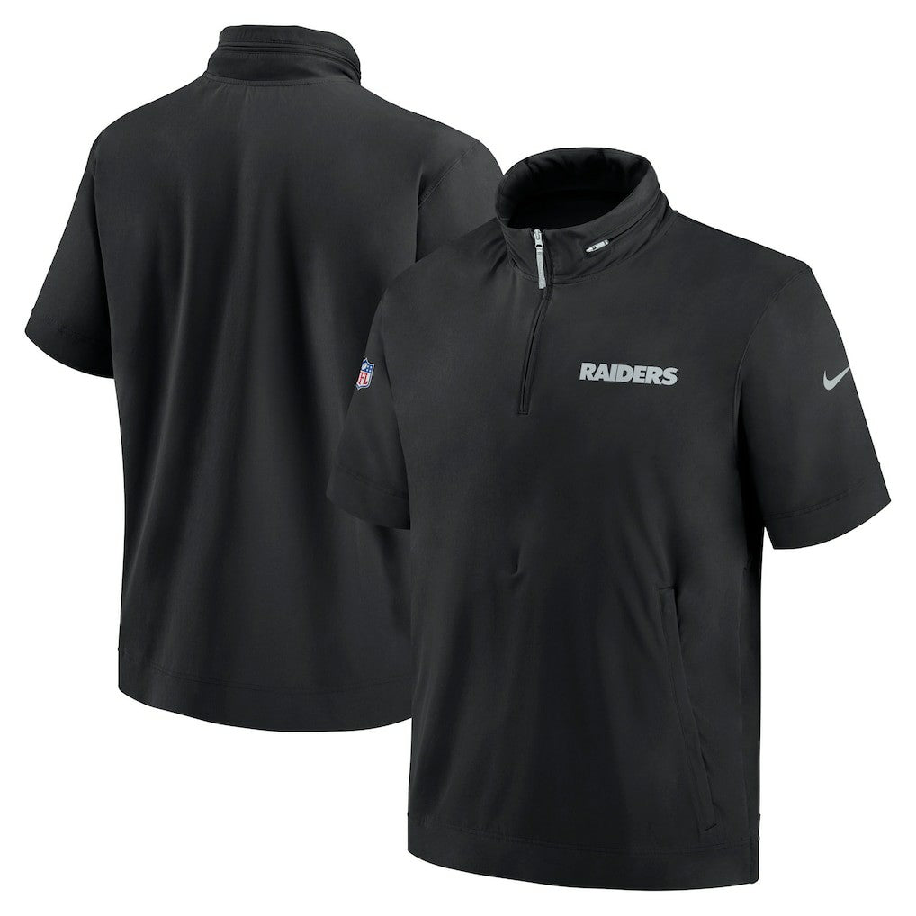 Nike Las Vegas Raiders 2024 Sideline Coach Short Sleeve Half-Zip Hoodie Jacket Black