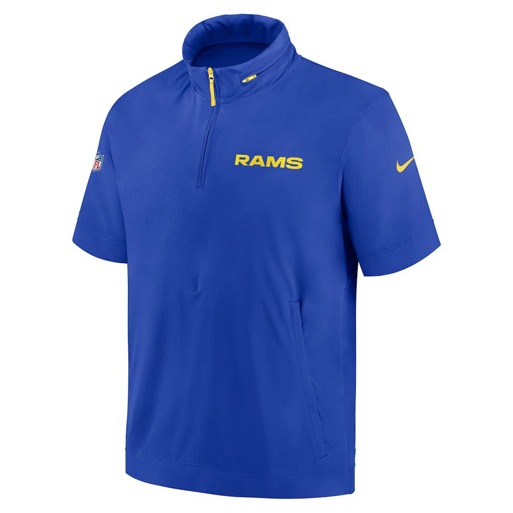 Nike Los Angeles Rams 2024 Sideline Coach Short Sleeve Half-Zip Hoodie Jacket Royal