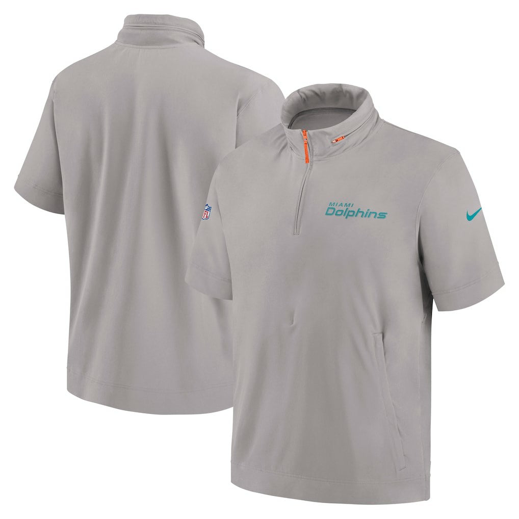Nike Miami Dolphins 2024 Sideline Coach Short Sleeve Half-Zip Hoodie Jacket Gray
