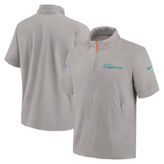 Nike Miami Dolphins 2024 Sideline Coach Short Sleeve Half-Zip Hoodie Jacket Gray