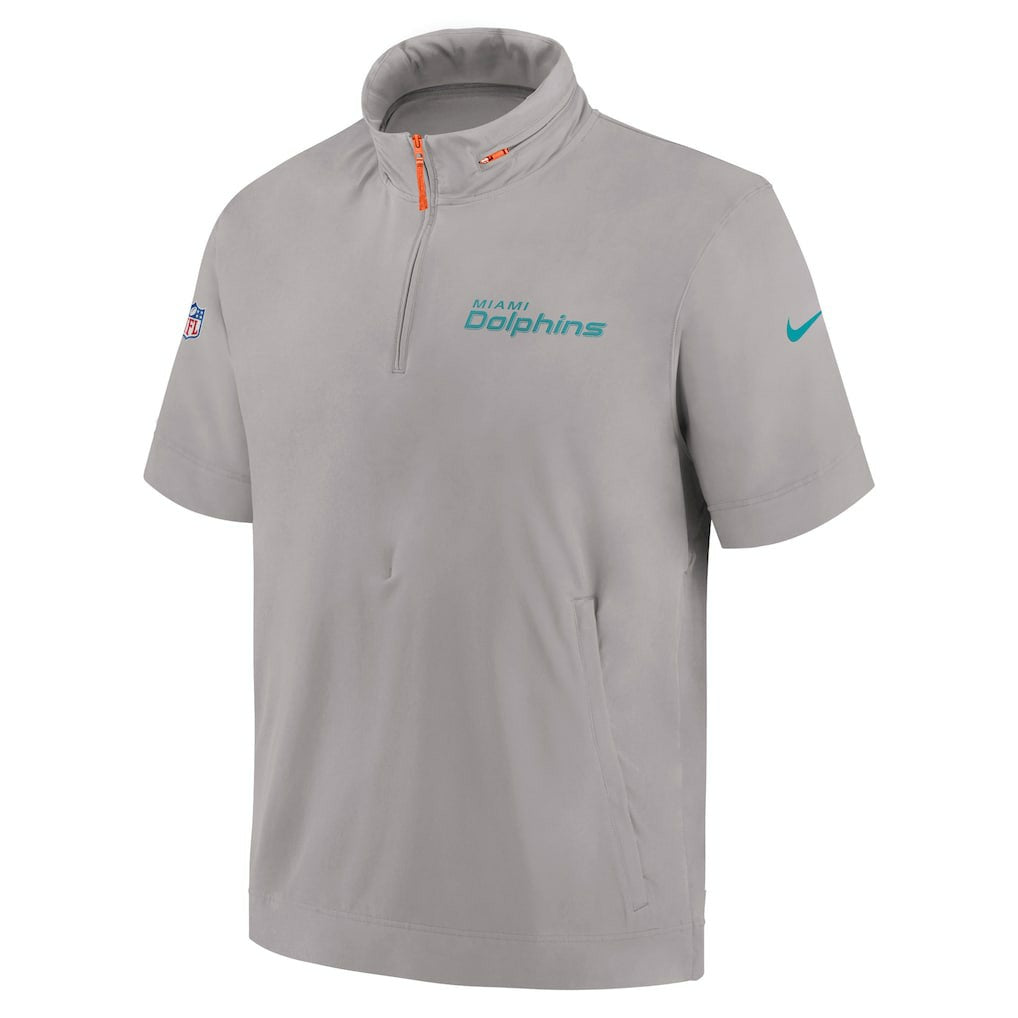 Nike Miami Dolphins 2024 Sideline Coach Short Sleeve Half-Zip Hoodie Jacket Gray