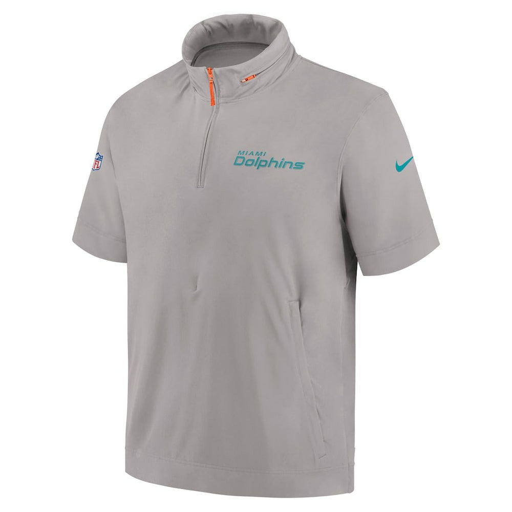 Nike Miami Dolphins 2024 Sideline Coach Short Sleeve Half-Zip Hoodie Jacket Gray