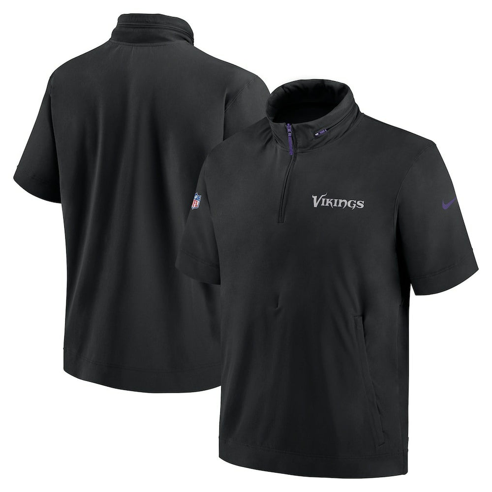 Nike Minnesota Vikings 2024 Sideline Coach Short Sleeve Half-Zip Hoodie Jacket Black