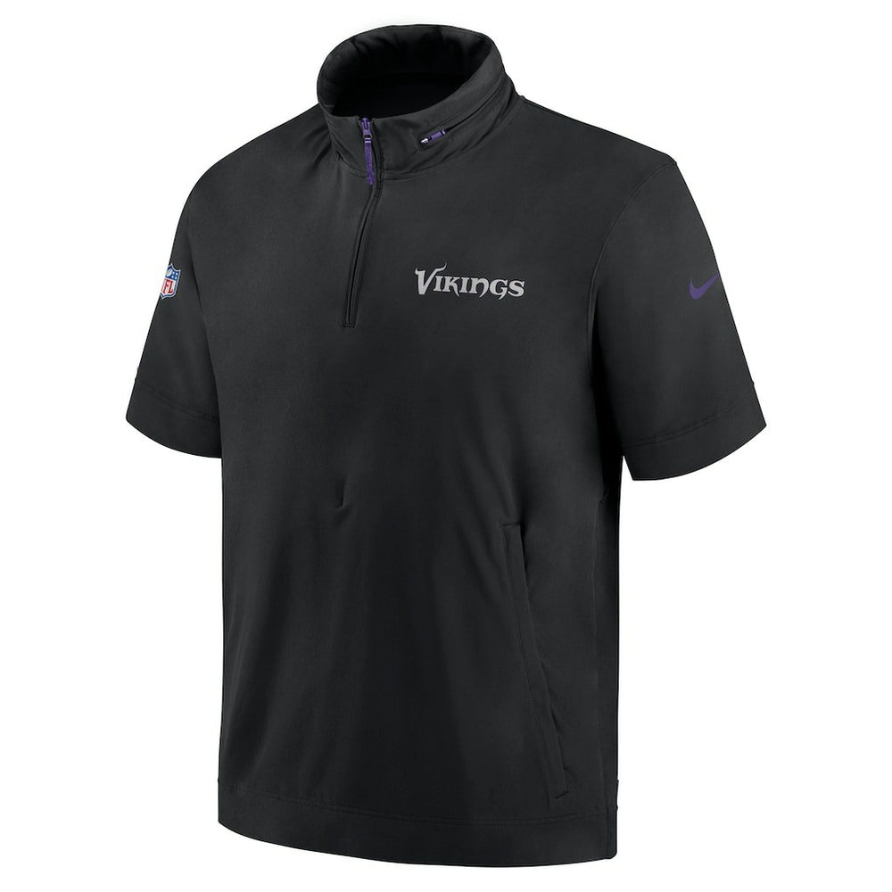Nike Minnesota Vikings 2024 Sideline Coach Short Sleeve Half-Zip Hoodie Jacket Black