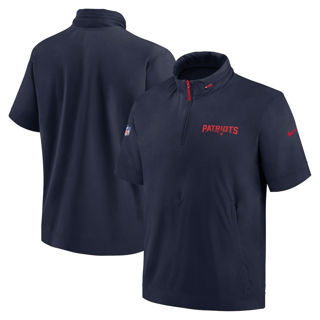 Nike New England Patriots 2024 Sideline Coach Short Sleeve Half-Zip Hoodie Jacket Navy