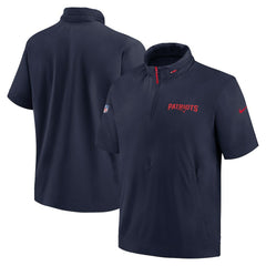 Nike New England Patriots 2024 Sideline Coach Short Sleeve Half-Zip Hoodie Jacket Navy