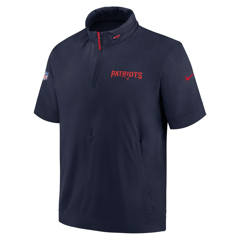 Nike New England Patriots 2024 Sideline Coach Short Sleeve Half-Zip Hoodie Jacket Navy