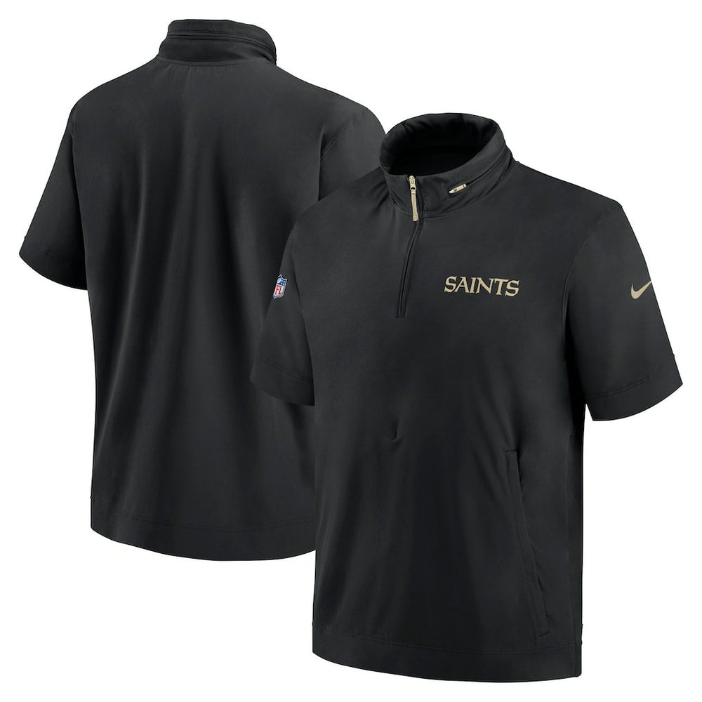 Nike New Orleans Saints 2024 Sideline Coach Short Sleeve Half-Zip Hoodie Jacket Black