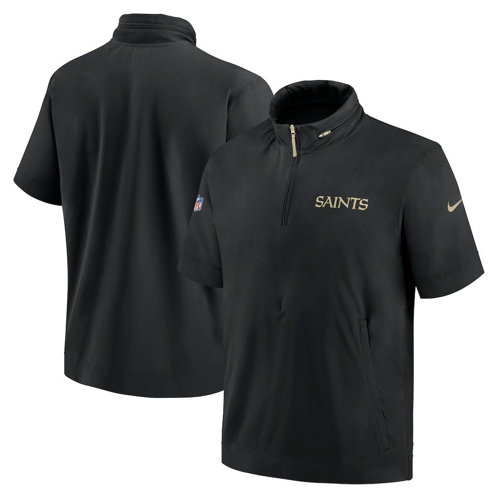 Nike New Orleans Saints 2024 Sideline Coach Short Sleeve Half-Zip Hoodie Jacket Black