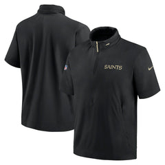 Nike New Orleans Saints 2024 Sideline Coach Short Sleeve Half-Zip Hoodie Jacket Black