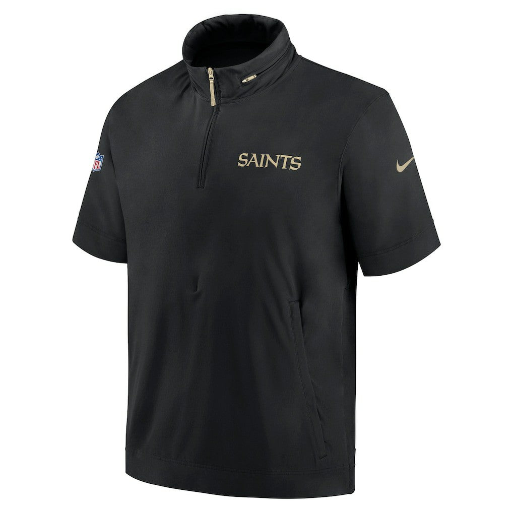 Nike New Orleans Saints 2024 Sideline Coach Short Sleeve Half-Zip Hoodie Jacket Black