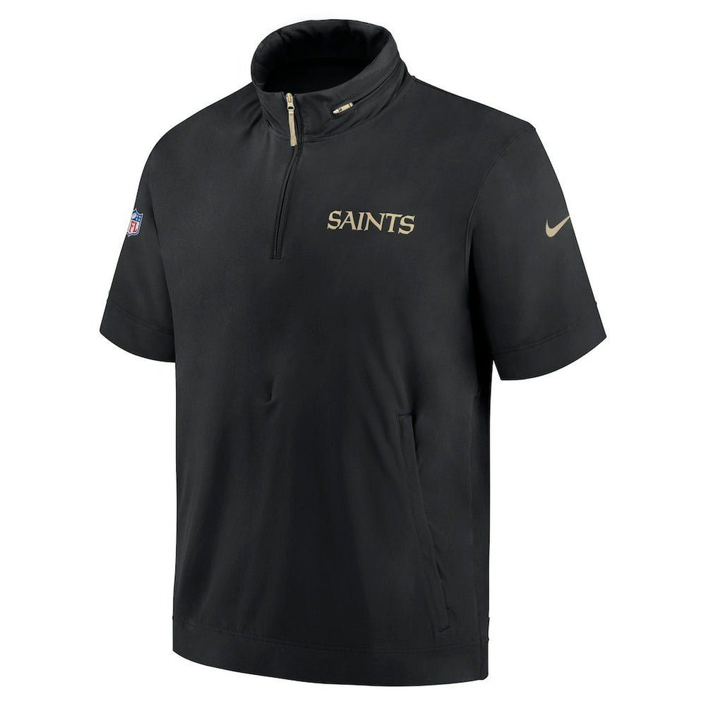 Nike New Orleans Saints 2024 Sideline Coach Short Sleeve Half-Zip Hoodie Jacket Black