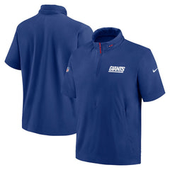 Nike New York Giants 2024 Sideline Coach Short Sleeve Half-Zip Hoodie Jacket Royal