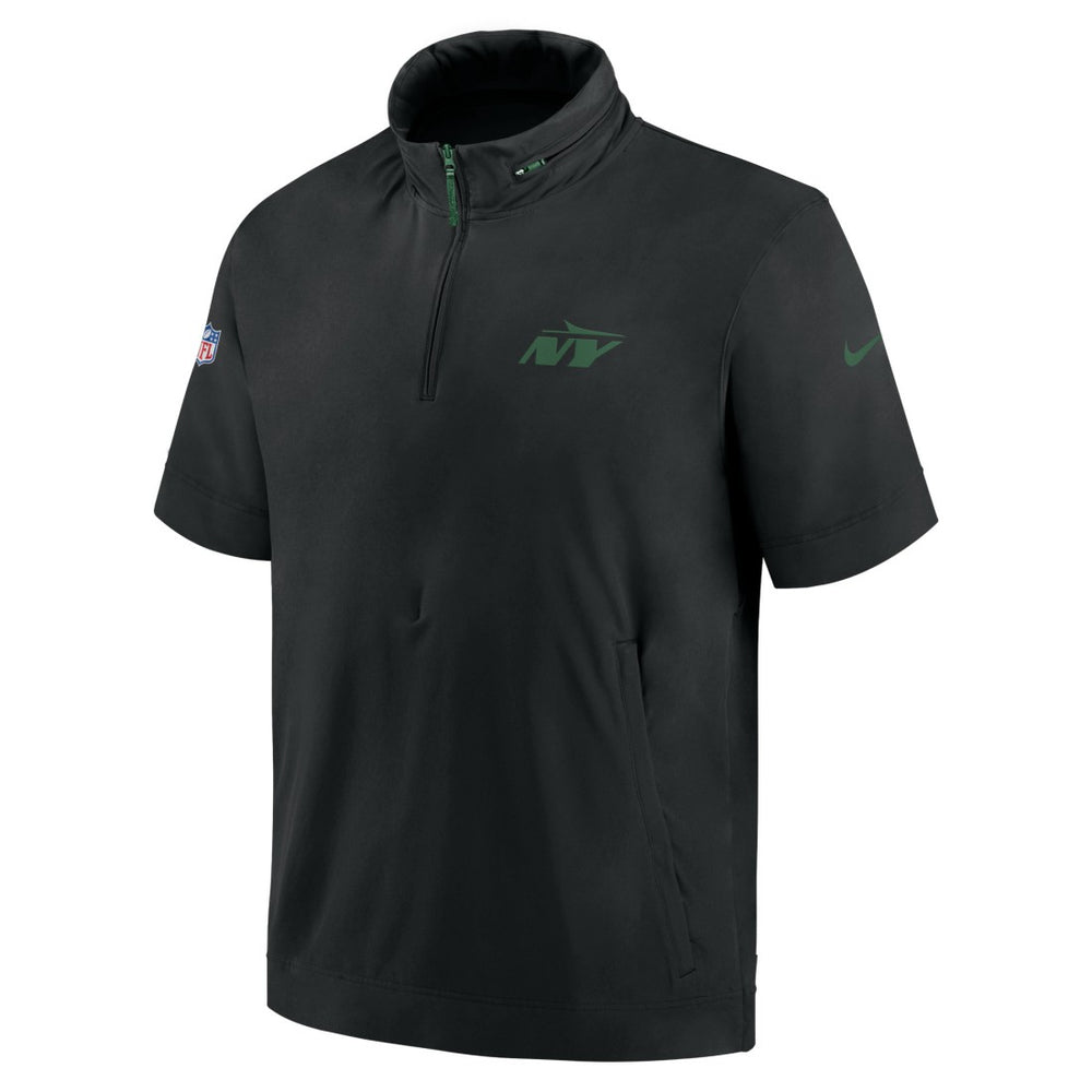 Nike New York Jets 2024 Sideline Coach Short Sleeve Half-Zip Hoodie Jacket Black