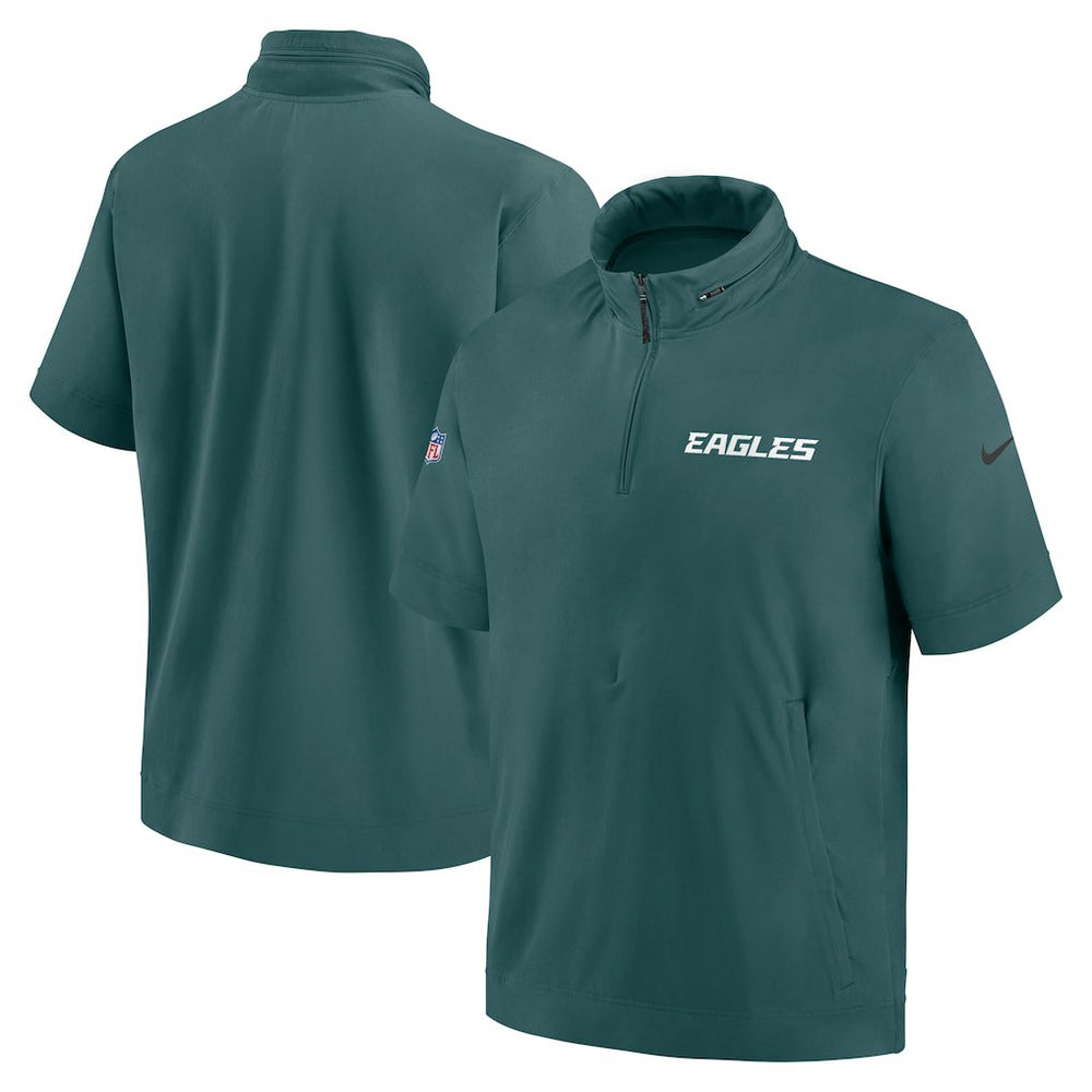 Nike Philadelphia Eagles 2024 Sideline Coach Short Sleeve Half-Zip Hoodie Jacket Midnight Green