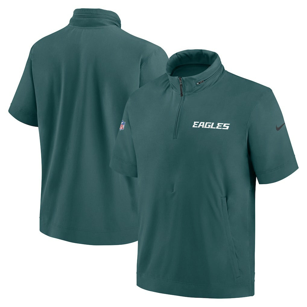 Nike Philadelphia Eagles 2024 Sideline Coach Short Sleeve Half-Zip Hoodie Jacket Midnight Green