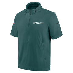 Nike Philadelphia Eagles 2024 Sideline Coach Short Sleeve Half-Zip Hoodie Jacket Midnight Green