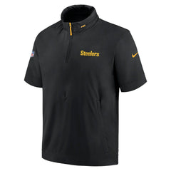 Nike Pittsburgh Steelers 2024 Sideline Coach Short Sleeve Half-Zip Hoodie Jacket Black