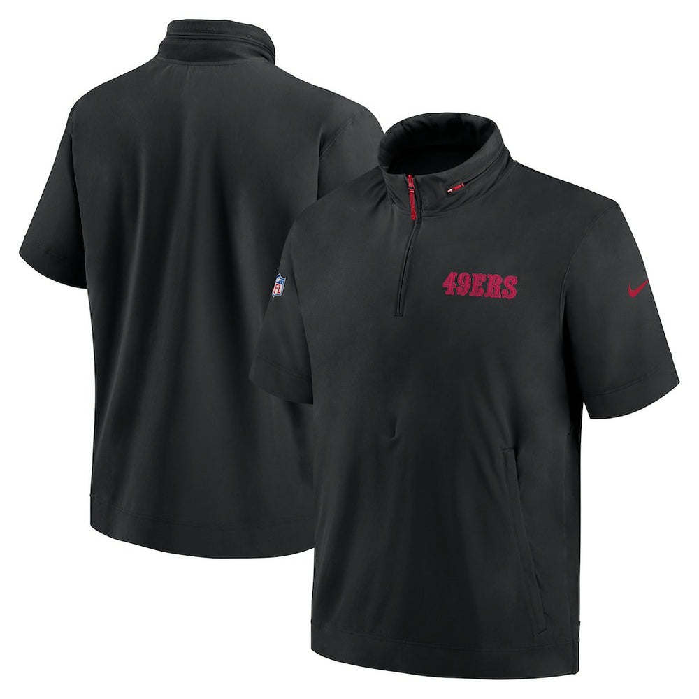 Nike San Francisco 49ers 2024 Sideline Coach Short Sleeve Half-Zip Hoodie Jacket Black